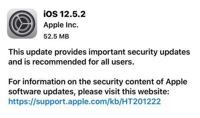 达日苹果手机维修分享iOS12.5.2发布，建议所有老苹果用户安装 